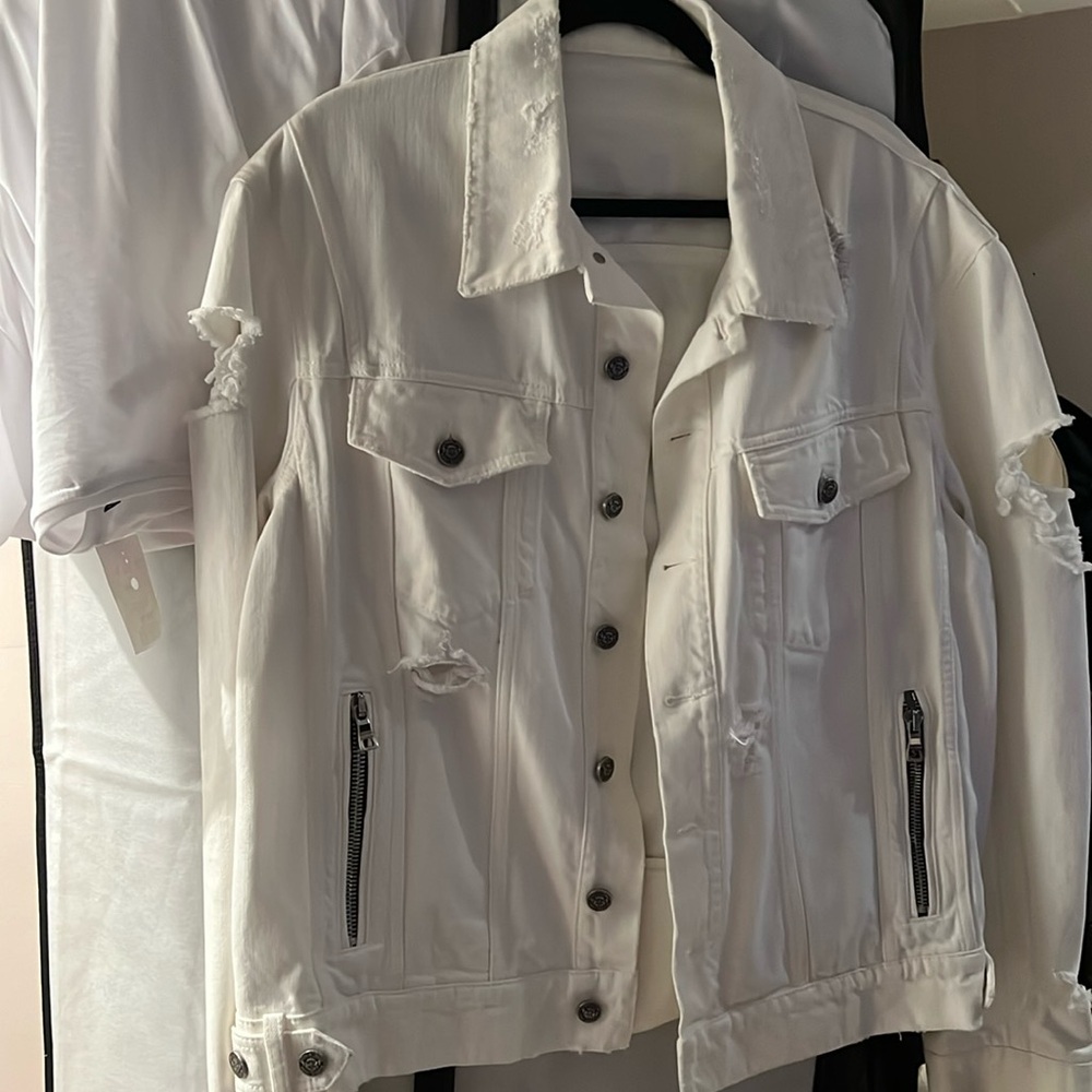 Balmain distress white denim jacket
